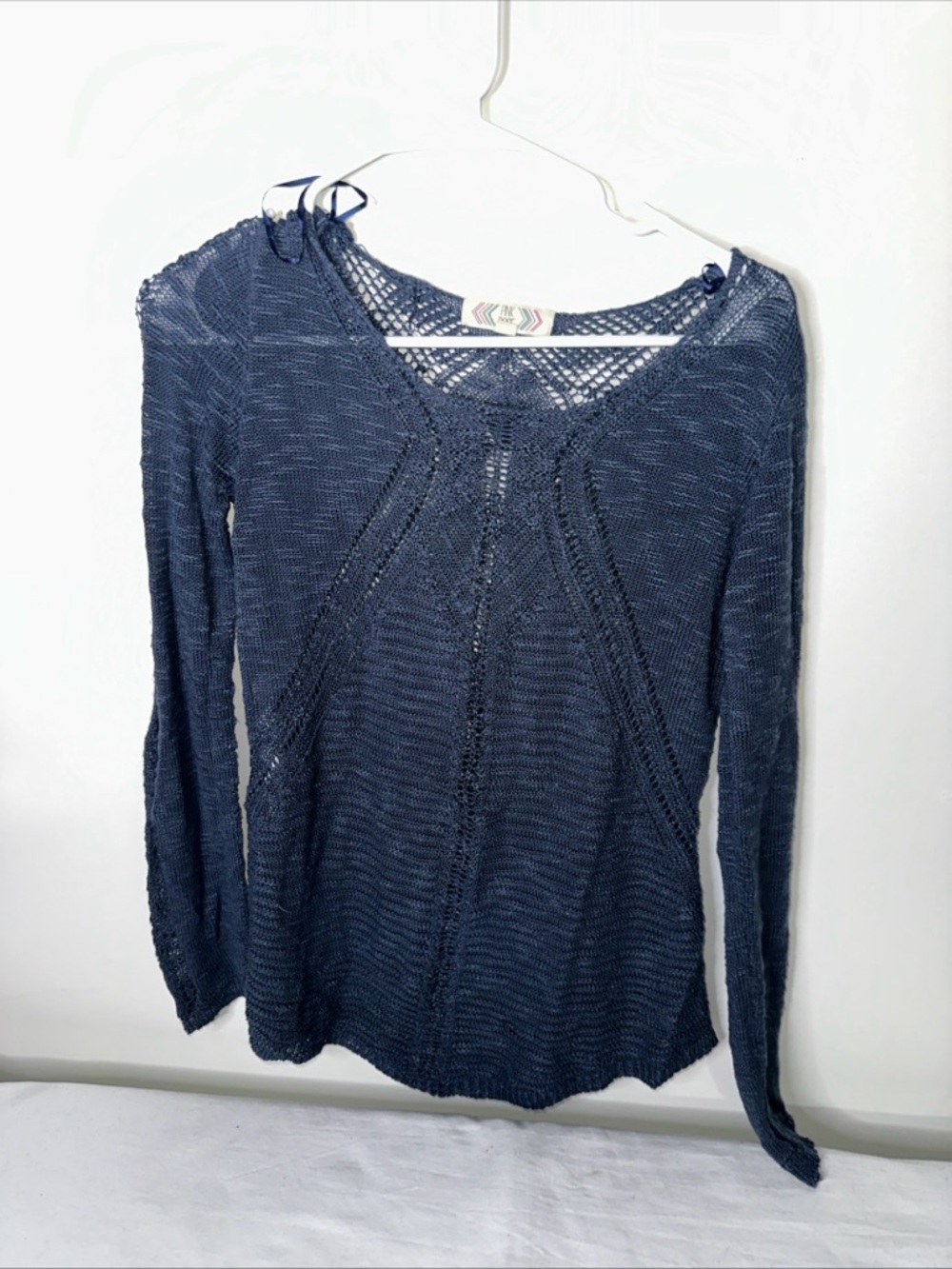 Pink Rose Navy Open-Knit Long Sleeve Top